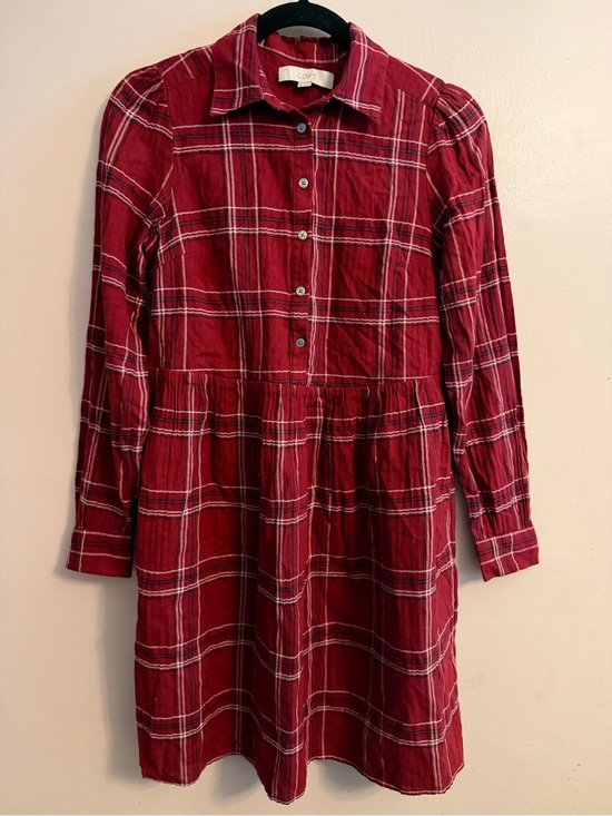 LOFT Dresses & Skirts - LOFT Women’s Red Plaid Button-Front Casual Dress
